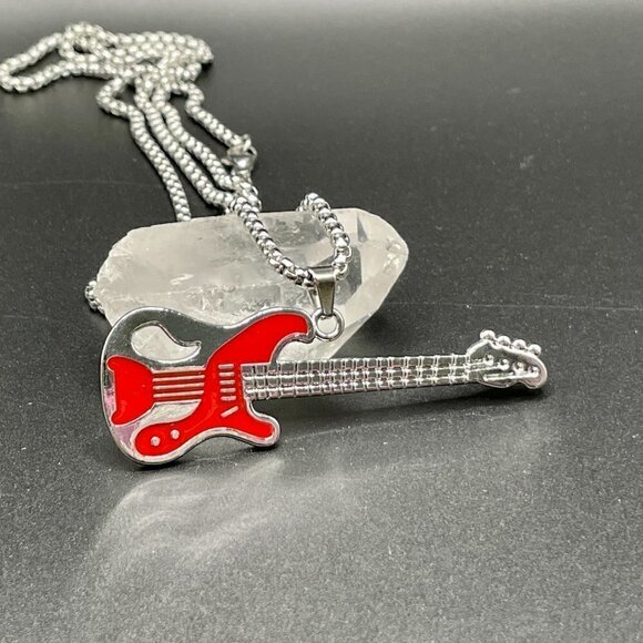 Electric Guitar Pendant and Necklace in Red and Black #1254 - Picture 5 of 9